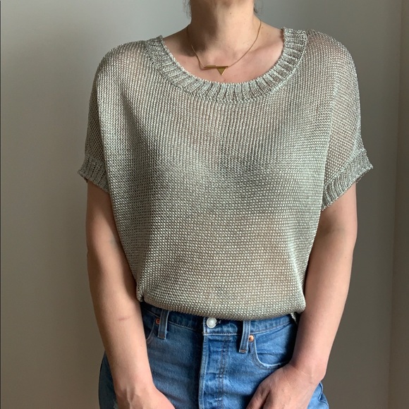 Vince Tops - Vince Mesh Metallic Knit Dolmain Sleeve T Shirt S